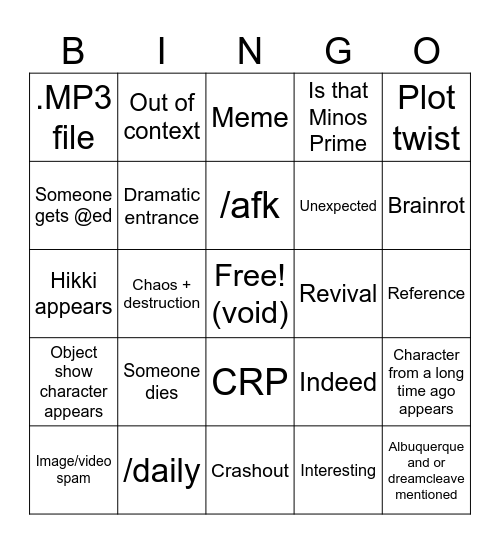 Silly interactions Bingo Card