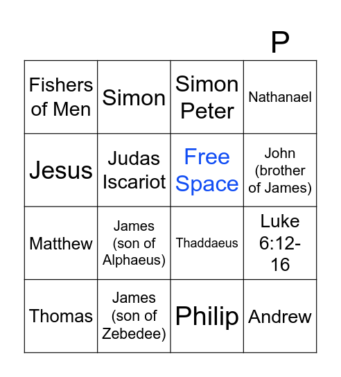 Twelve Disciples Bingo Card