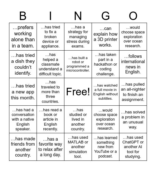 Find someone who... Bingo Card