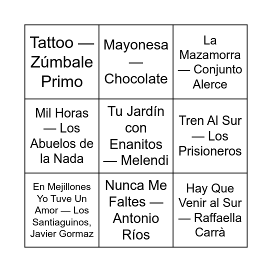 Bingo Musical Bingo Card