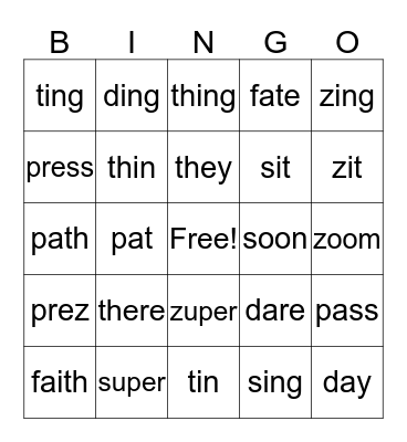 Sounds Bingo Card