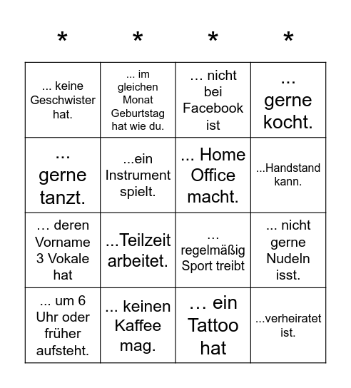 Finde eine Person, die ... Bingo Card