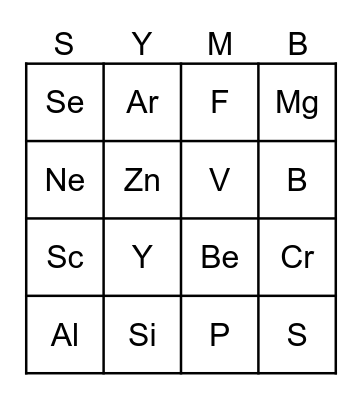 Chem Fun Symbo Bingo Card