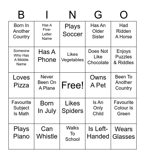 Meet Your Classmates! Bingo Card