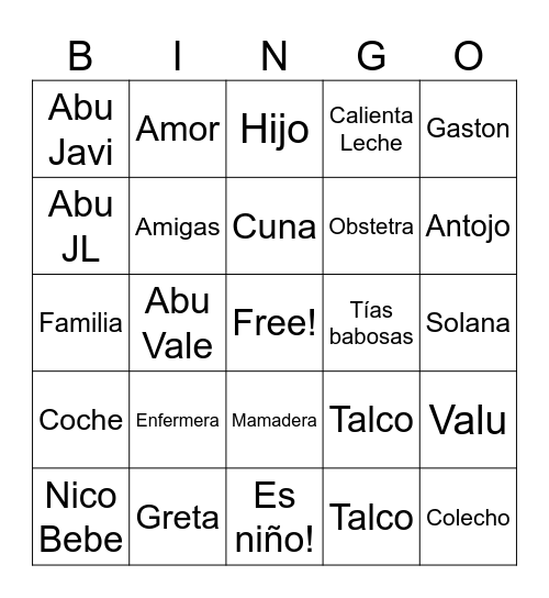 BIENVENIDO NICO BEBE Bingo Card