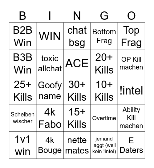 VALO BINGO !intel Bingo Card