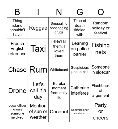 Death in paradise Bingo Card