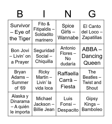 BINGO MUSICAL Bingo Card