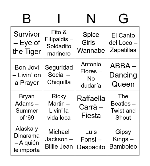 BINGO MUSICAL Bingo Card
