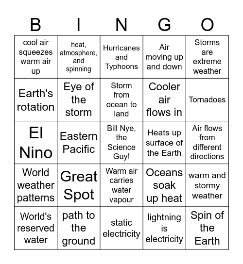 Bill Nye Storms Bingo Card