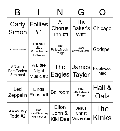 SEVENTIES 16 BAR Bingo Card
