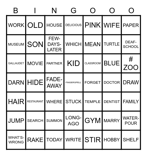 ASL Bingo Card
