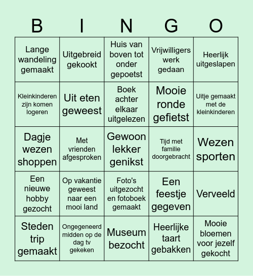 'Wij gaan met pensioen Bingo' Bingo Card