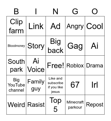 Yt shorts bingo Card