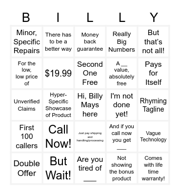 Billy Mays Bingo Card