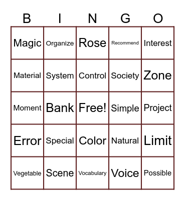 Cognate Bingo #1 Bingo Card