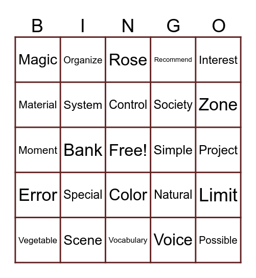 Cognate Bingo #1 Bingo Card