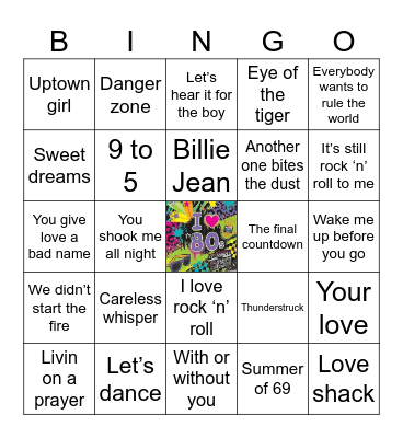 All Things 80’s Bingo Card