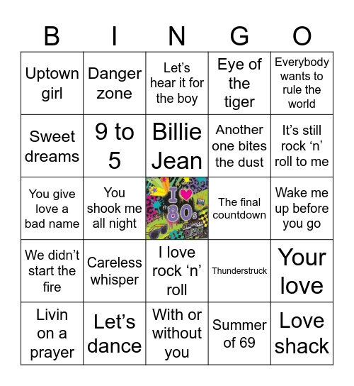 All Things 80’s Bingo Card