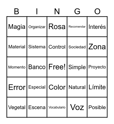 Bingo de Cognados Bingo Card