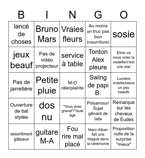 Bingo mariage Bingo Card