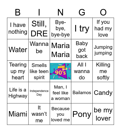 All Things 90’s Bingo Card