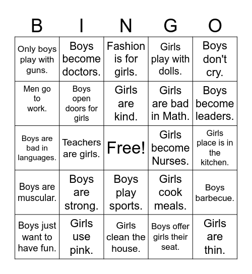 Gender Bingo Card