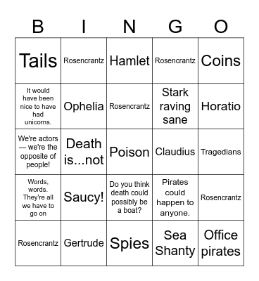 Rosencrantz and Guildenstern Are Dead Bingo Card