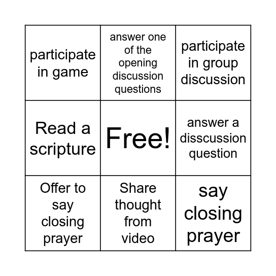 Young Womens Bingo Card