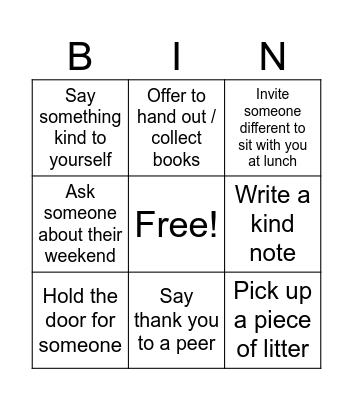 Kindness Bingo Card