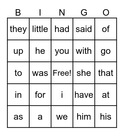 DOLCH LIST WORDS 1-40 Bingo Card