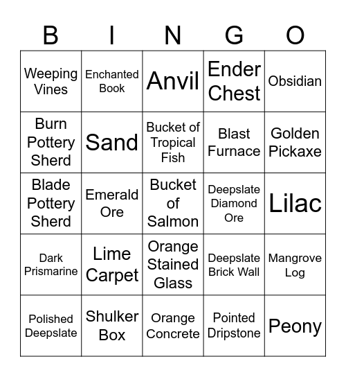 Minecraft Bingo Card