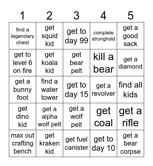 99 nights in the forest Bingo Card