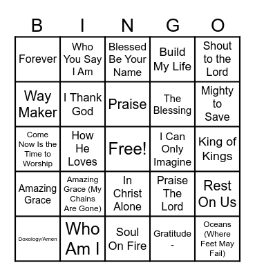 Christian Songs Bingo Card