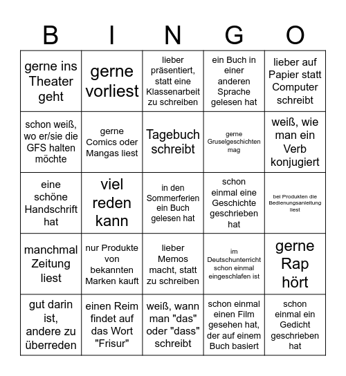 Finde jemanden, der... Bingo Card