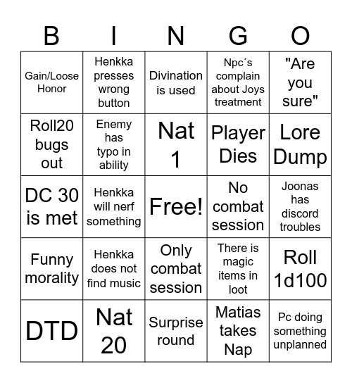 Improved Improved DnD Bingo Card