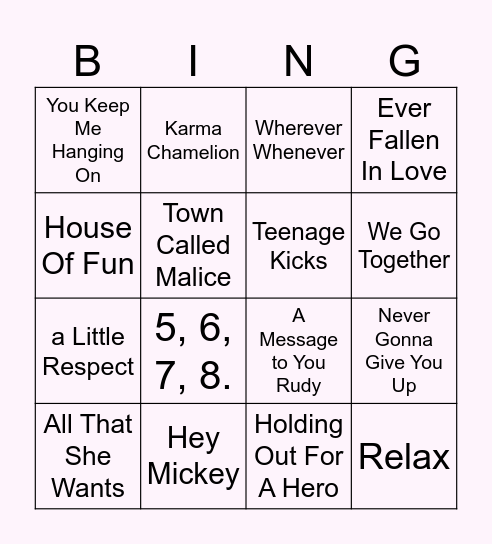 Pop Music Floorfillers 4x4 Bingo Card