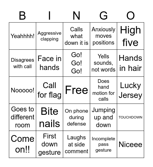 Football Bingo Card