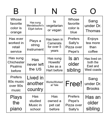 Camerata Bingo! Find someone who... Bingo Card