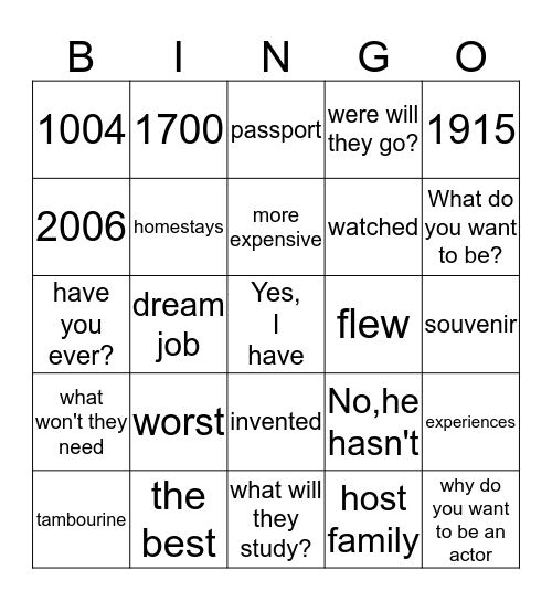 review Bingo Card