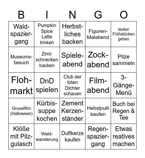 Herbstbingo Card