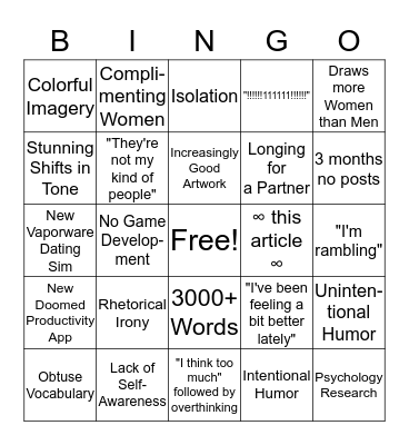 The Tobias Cornwall Blog Post Bingo Game Bingo Card