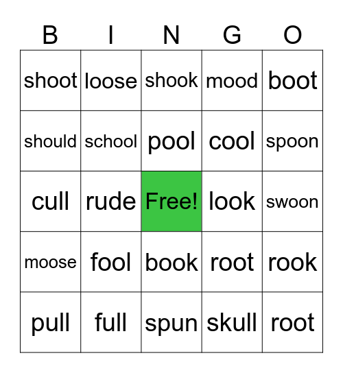 /u:/ and /ʊ/ Bingo Card