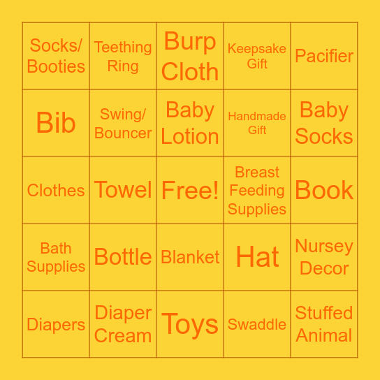 Baby Shower Bingo Card