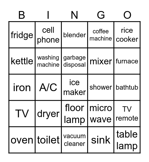 Home Items That Can Break Down Bingo Card