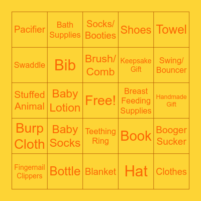 Baby Shower Bingo Card