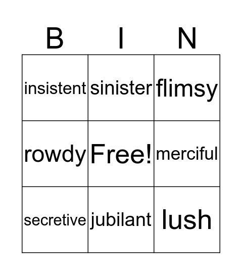 Adjectives to Know Bingo Card