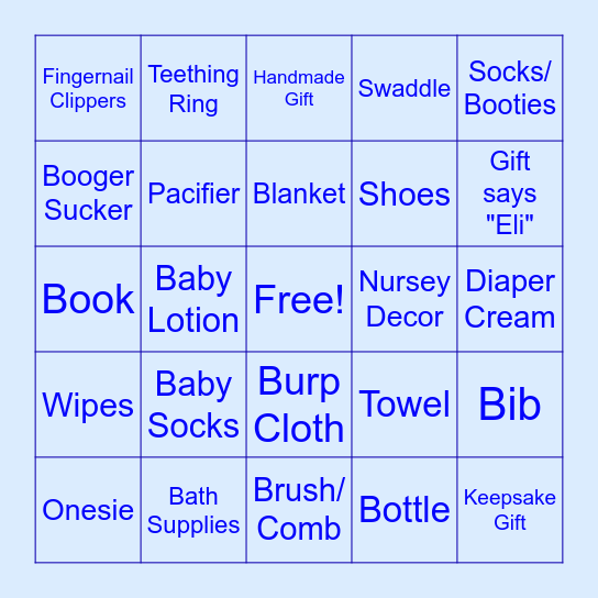 Baby Shower Bingo Card