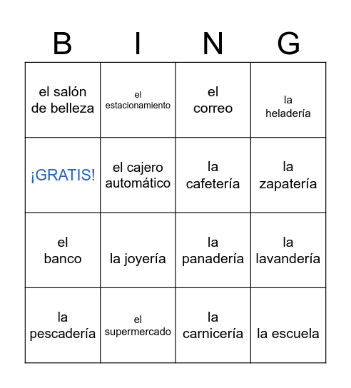 En la ciudad: tiendas Bingo Card