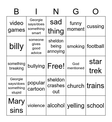 Young sheldon Bingo Card